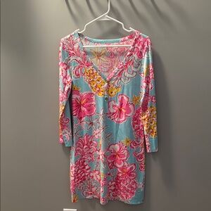 Lily Pulitzer Floral V-Neck Dress - Pink and Blue